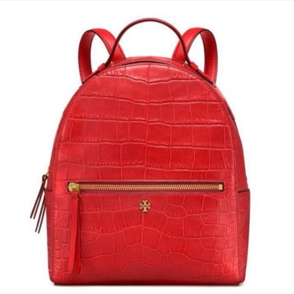 Tory Burch Croc-Embossed Leather Mini Backpack Color Red